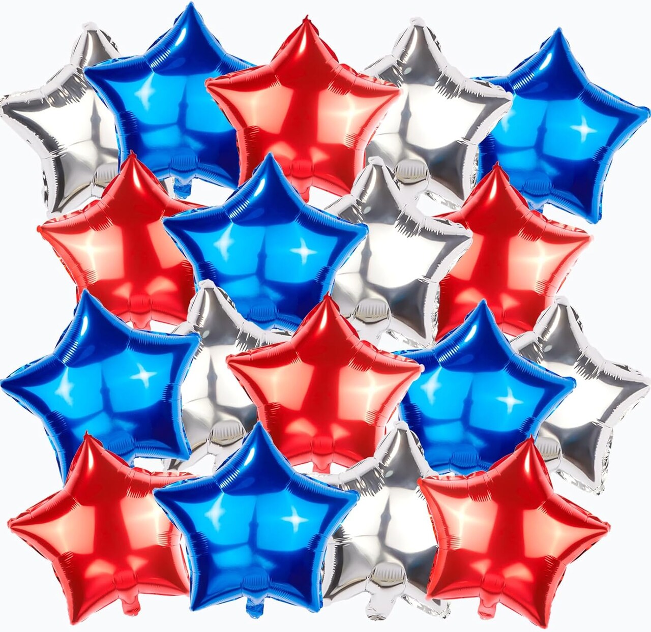 30pcs Red White And Blue Balloons,18 inch Foil Mylar Star Balloons,4th of July Balloon for Independence Day Patriotic Party Memorial Day Birthday Decorations (5-pointed star balloons)